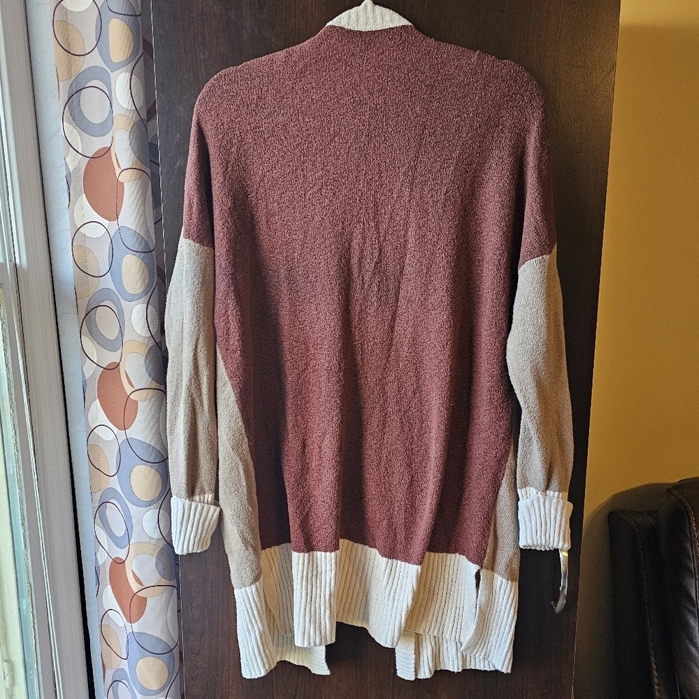 Brown and Cream Colorblock Open Front Cardigan Size Medium - Picture 2 of 4